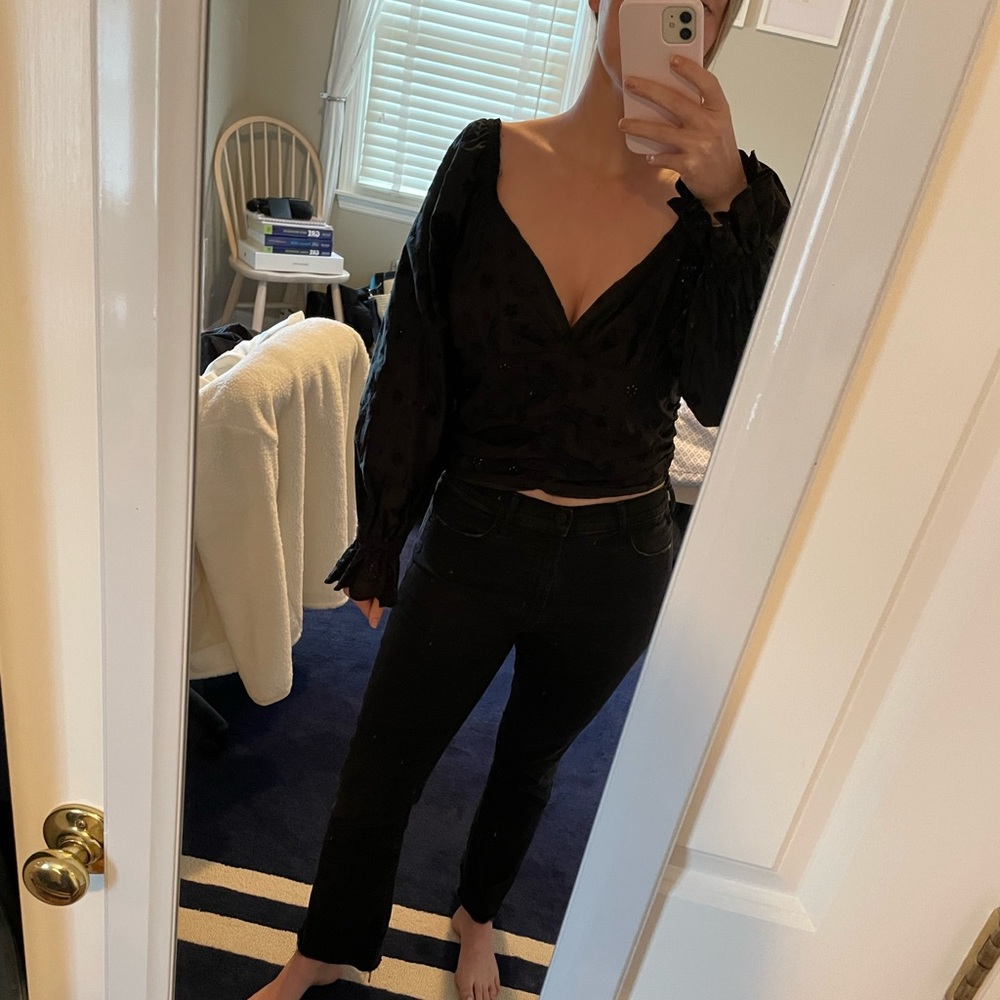 Black Free People Eyelet Long Sleeve